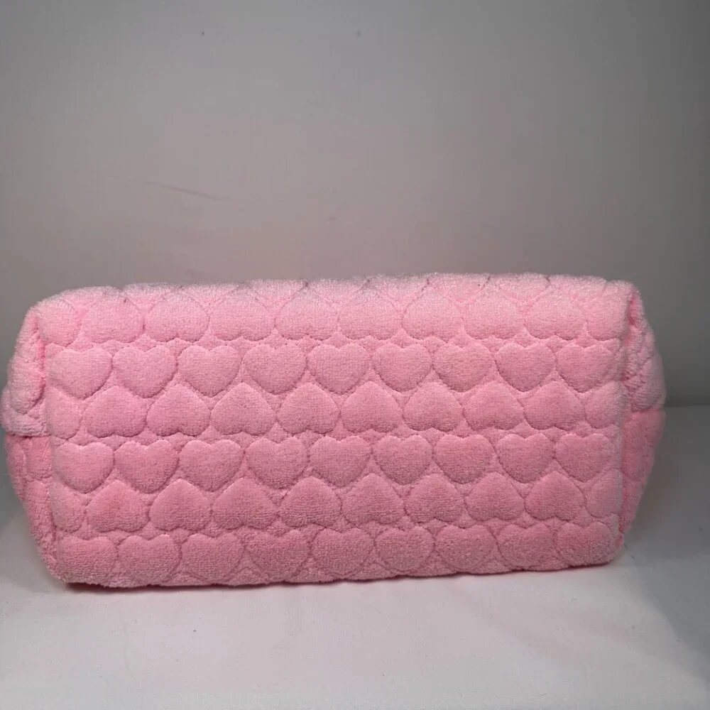 NWT JUICY Couture 2-Pc Travel Cosmetic Makeup Bags Pink Velour Hearts